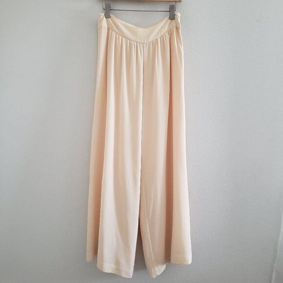 2B Rych Women's Silk Pants Cream 6 Wide Leg Trousers Flowy Casual Palazzo - Picture 1 of 10